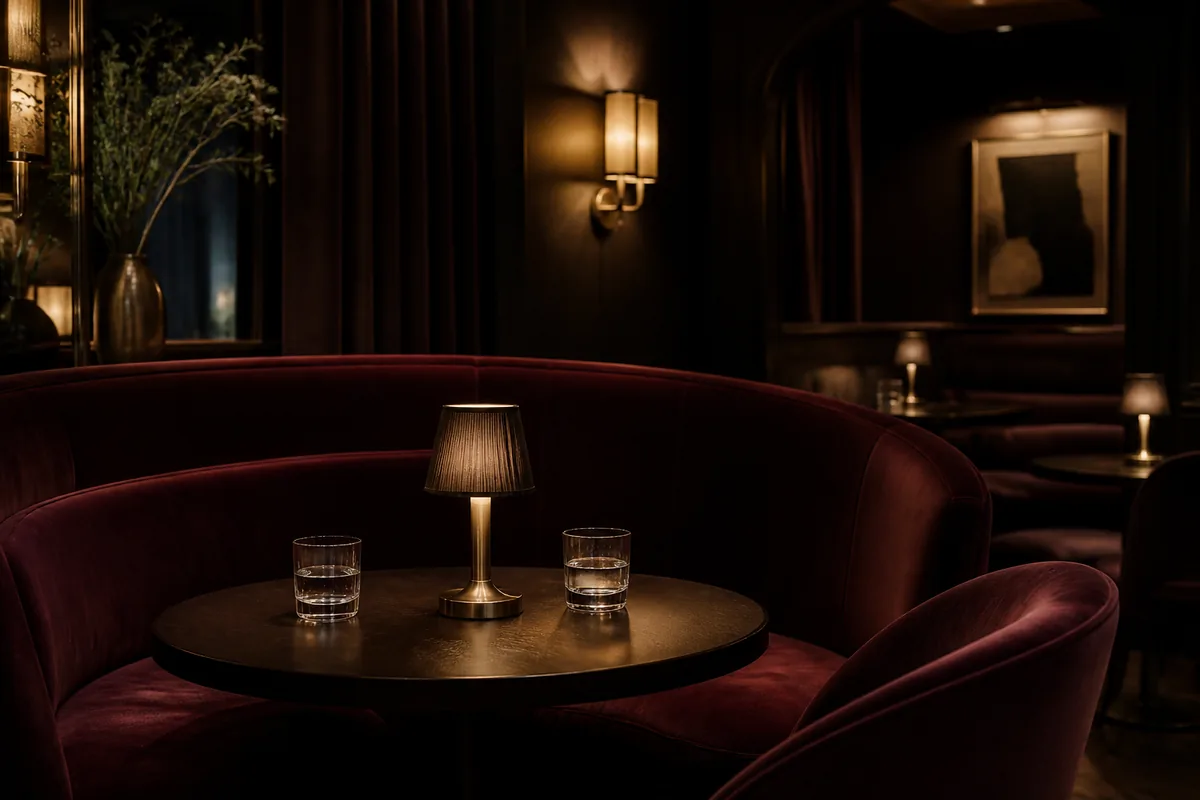 Velvet seating and low lighting in a Las Vegas cocktail lounge